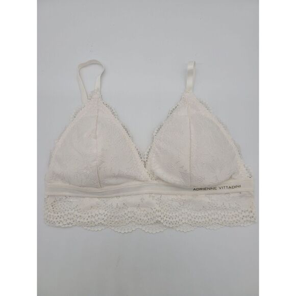Adrienne Vittadini Pullover Bra Large Womens White Lace Overlay Padded Wireless - Picture 1 of 5